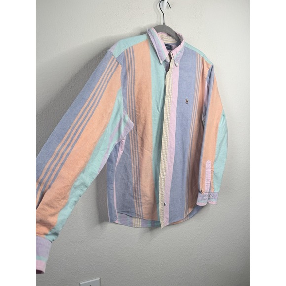 Ralph Lauren Shirt Mens 17-35 Pastel Stripe Button Down Oxford Pony Logo Preppy - Picture 2 of 4